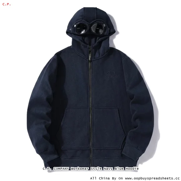 C.P. COMPANY Workwear Style Navy Blue Hoodie