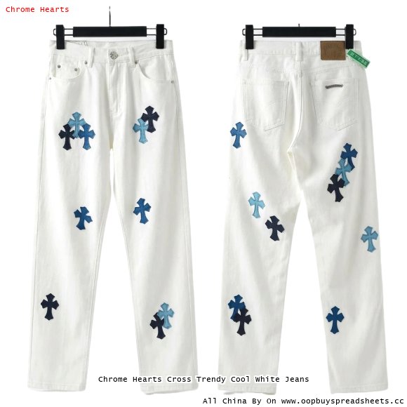 Chrome Hearts Cross Trendy Cool White Jeans