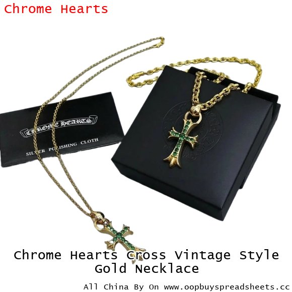Chrome Hearts Cross Vintage Style Gold Necklace