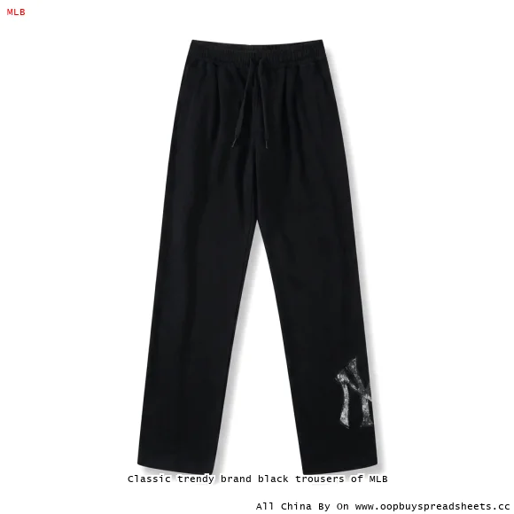Classic trendy brand black trousers of MLB