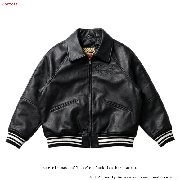 Corteiz baseball-style black leather jacket