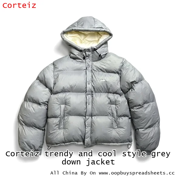 Corteiz trendy and cool style grey down jacket