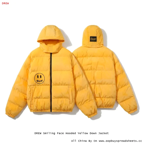 DREW Smiling Face Hooded Yellow Down Jacket