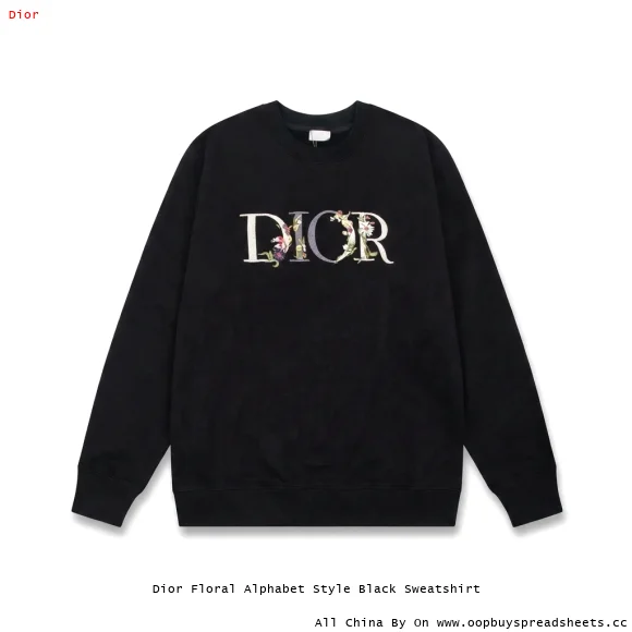 Dior Floral Alphabet Style Black Sweatshirt