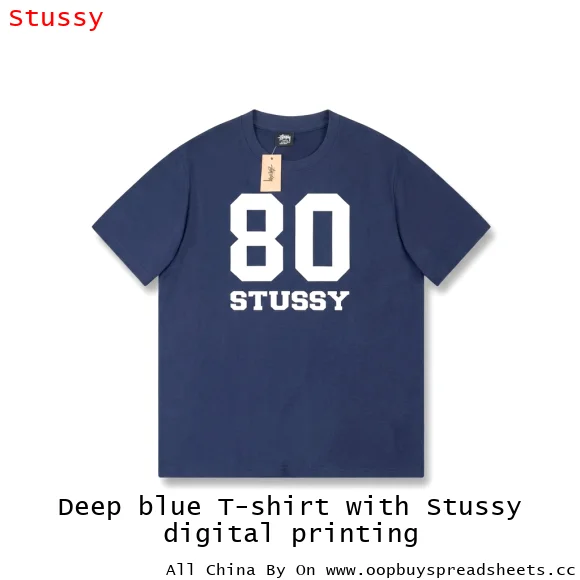 Deep blue T-shirt with Stussy digital printing