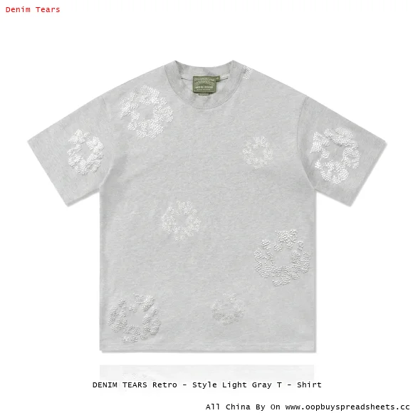 DENIM TEARS Retro - Style Light Gray T - Shirt