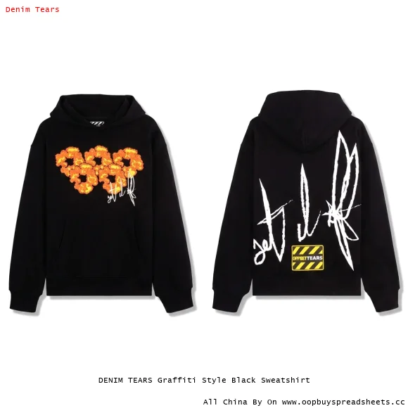 DENIM TEARS Graffiti Style Black Sweatshirt