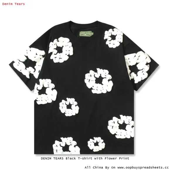 DENIM TEARS Black T-shirt with Flower Print