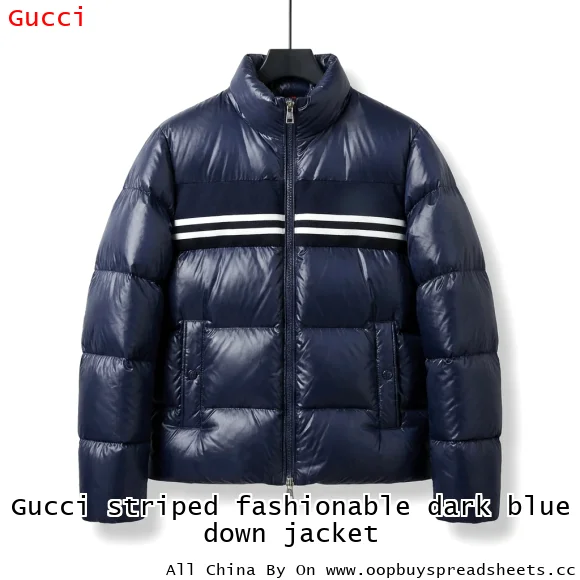 Gucci striped fashionable dark blue down jacket