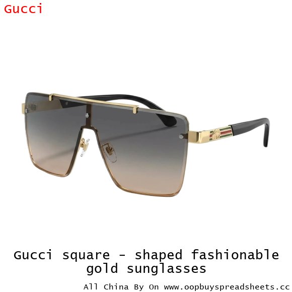 Gucci square - shaped fashionable gold sunglasses