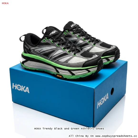 HOKA Trendy Black and Green Athletic Shoes