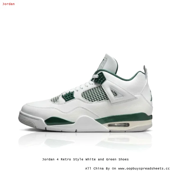 Jordan 4 Retro Style White and Green Shoes