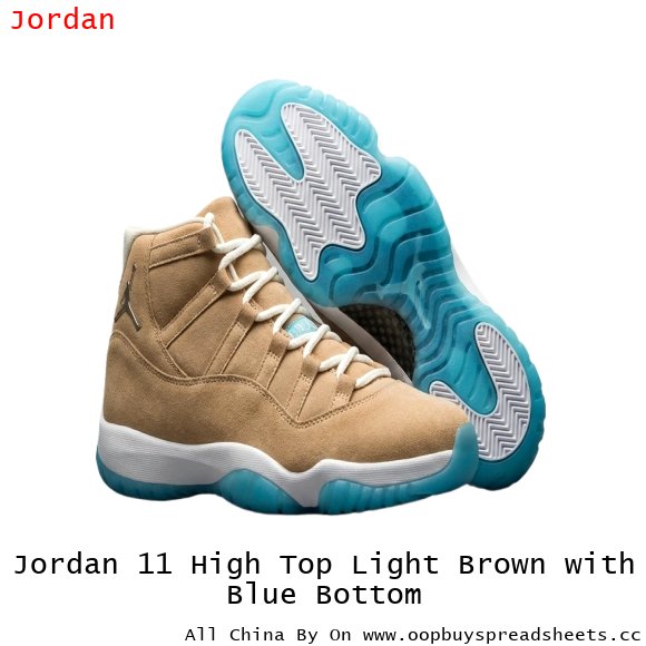 Jordan 11 High Top Light Brown with Blue Bottom