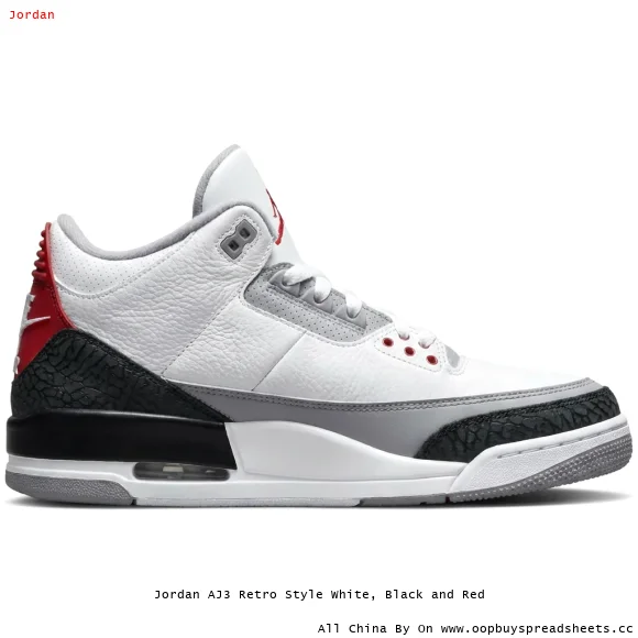 Jordan AJ3 Retro Style White, Black and Red