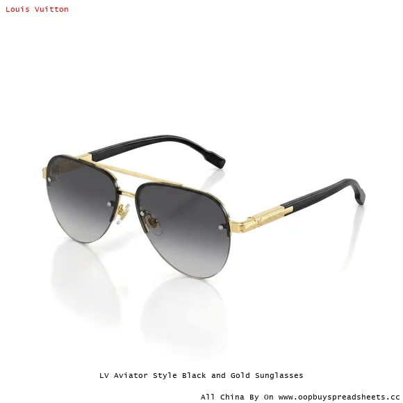 LV Aviator Style Black and Gold Sunglasses