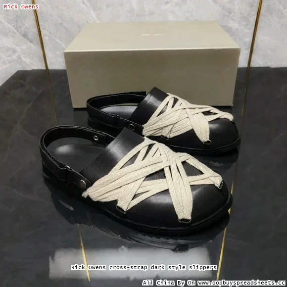 Rick Owens cross-strap dark style slippers