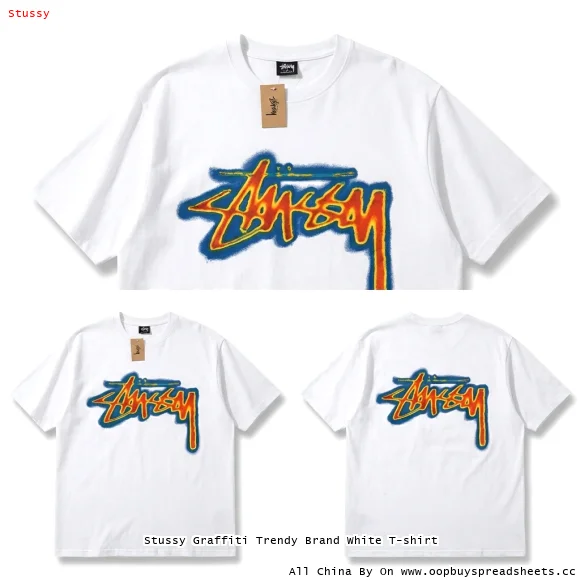 Stussy Graffiti Trendy Brand White T-shirt