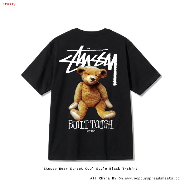 Stussy Bear Street Cool Style Black T-shirt