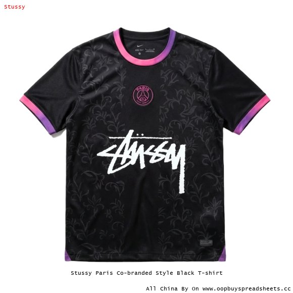 Stussy Paris Co-branded Style Black T-shirt