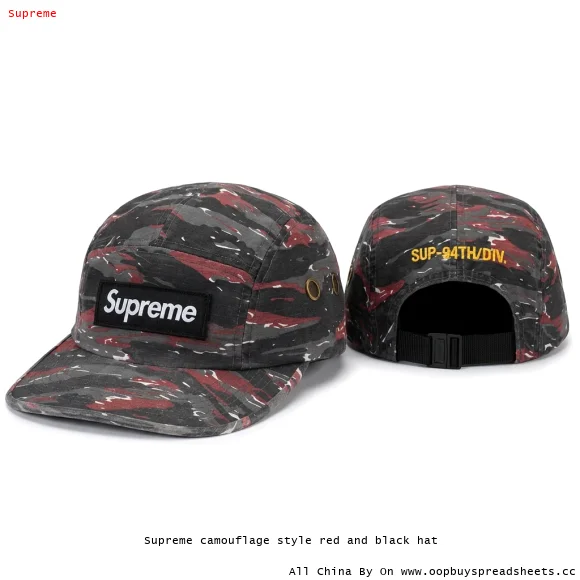 Supreme camouflage style red and black hat