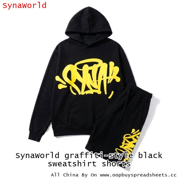 SynaWorld graffiti-style black sweatshirt shorts