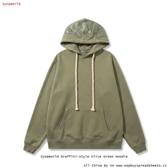 SynaWorld Graffiti-style Olive Green Hoodie