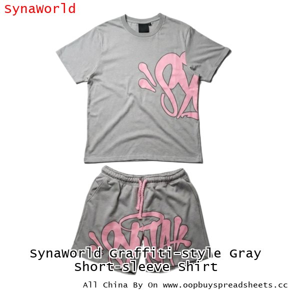 SynaWorld Graffiti-style Gray Short-sleeve Shirt