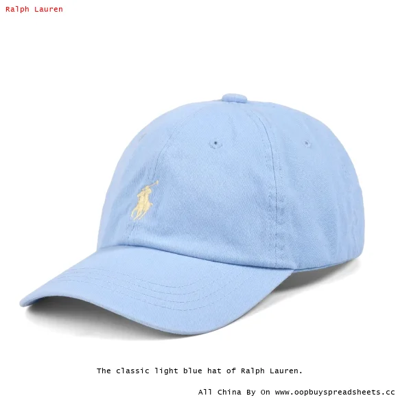 The classic light blue hat of Ralph Lauren.