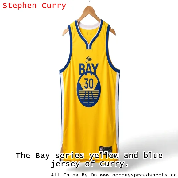 The Bay series yellow and blue jersey of Curry.