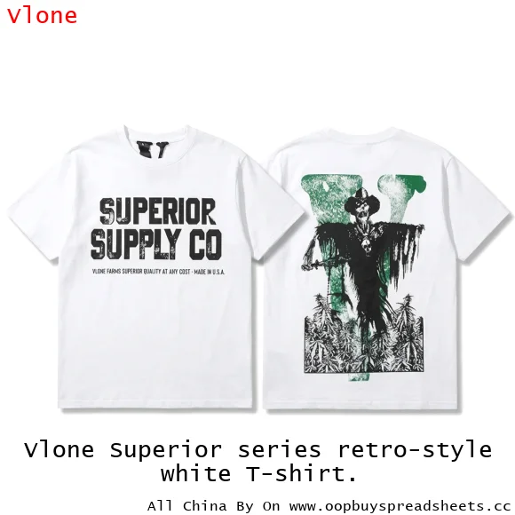 Vlone Superior series retro-style white T-shirt.
