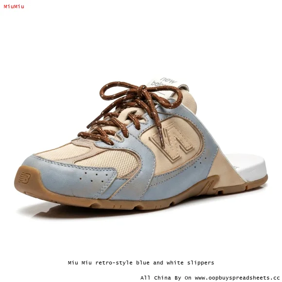 Miu Miu retro-style blue and white slippers