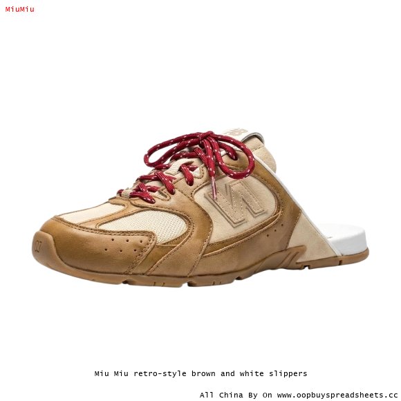 Miu Miu retro-style brown and white slippers