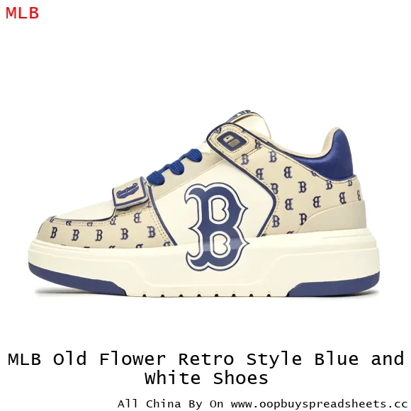 MLB Old Flower Retro Style Blue and White Shoes