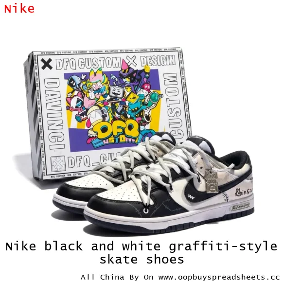 Nike black and white graffiti-style skate shoes