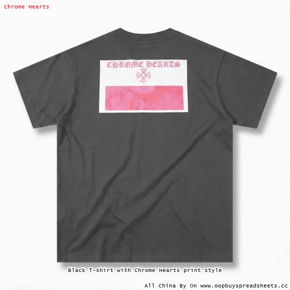 Black T-shirt with Chrome Hearts print style