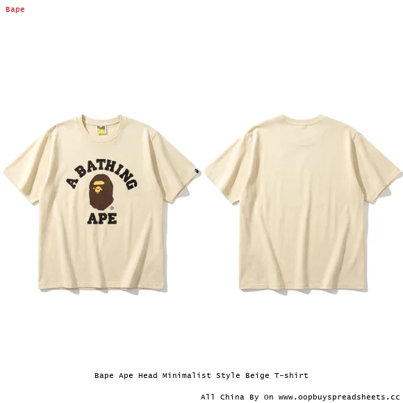 Bape Ape Head Minimalist Style Beige T-shirt