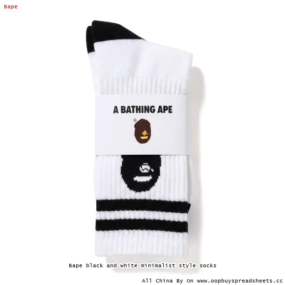Bape black and white minimalist style socks