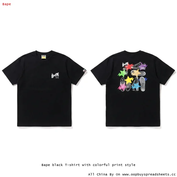 Bape black T-shirt with colorful print style