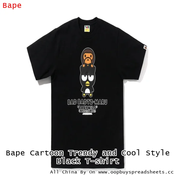 Bape Cartoon Trendy and Cool Style Black T-shirt