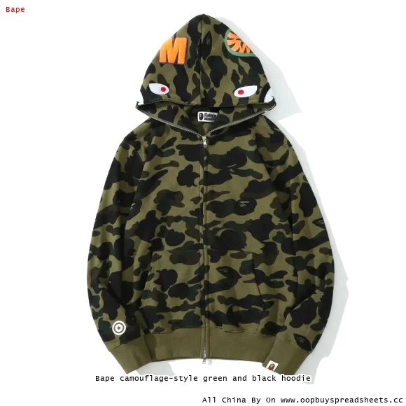 Bape camouflage-style green and black hoodie