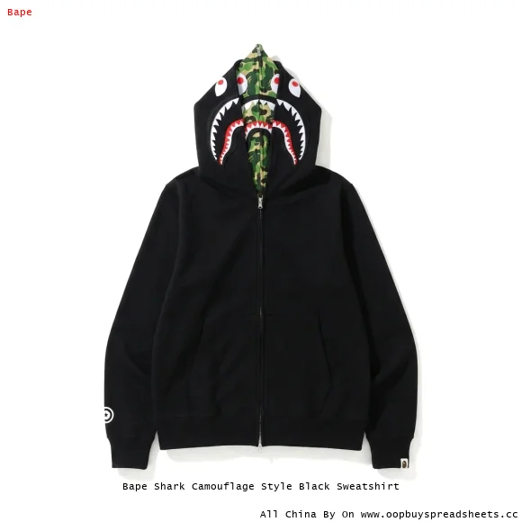 Bape Shark Camouflage Style Black Sweatshirt