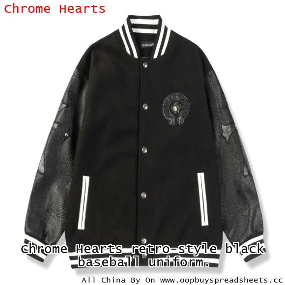Chrome Hearts retro-style black baseball uniform.