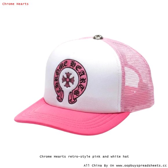 Chrome Hearts retro-style pink and white hat