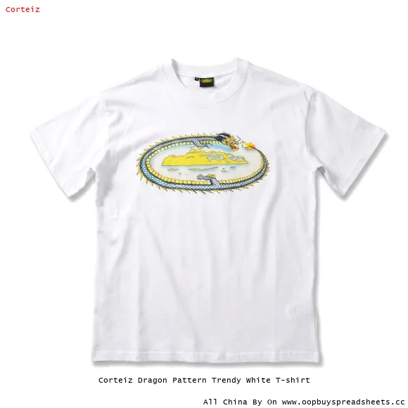 Corteiz Dragon Pattern Trendy White T-shirt