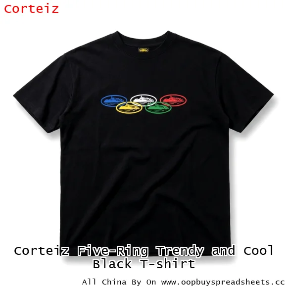 Corteiz Five-Ring Trendy and Cool Black T-shirt