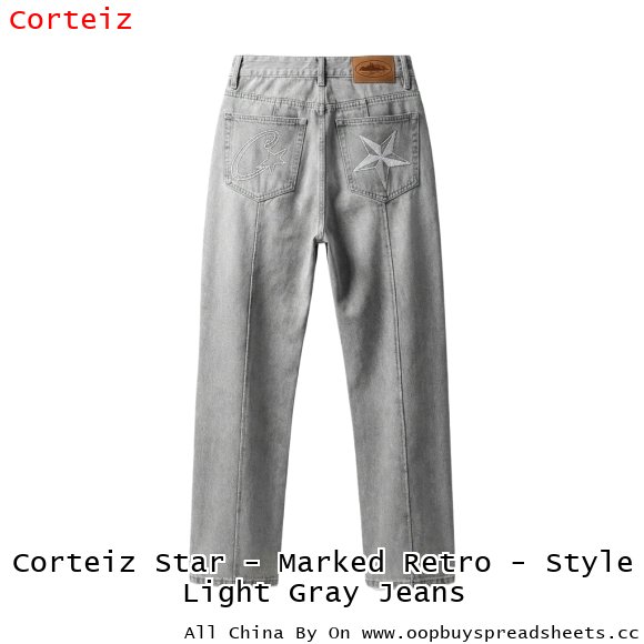Corteiz Star - Marked Retro - Style Light Gray Jeans
