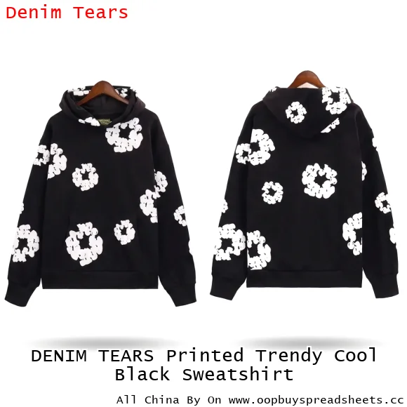 DENIM TEARS Printed Trendy Cool Black Sweatshirt