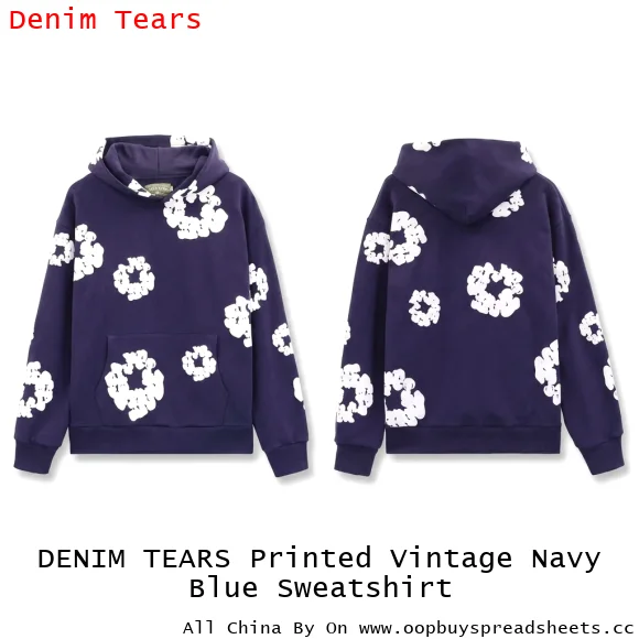 DENIM TEARS Printed Vintage Navy Blue Sweatshirt