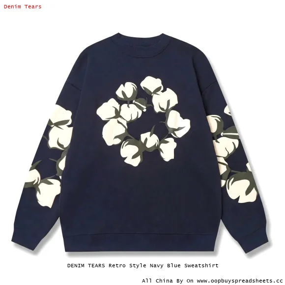 DENIM TEARS Retro Style Navy Blue Sweatshirt