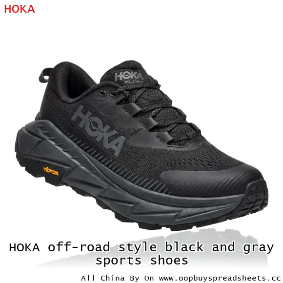 HOKA off-road style black and gray sports shoes